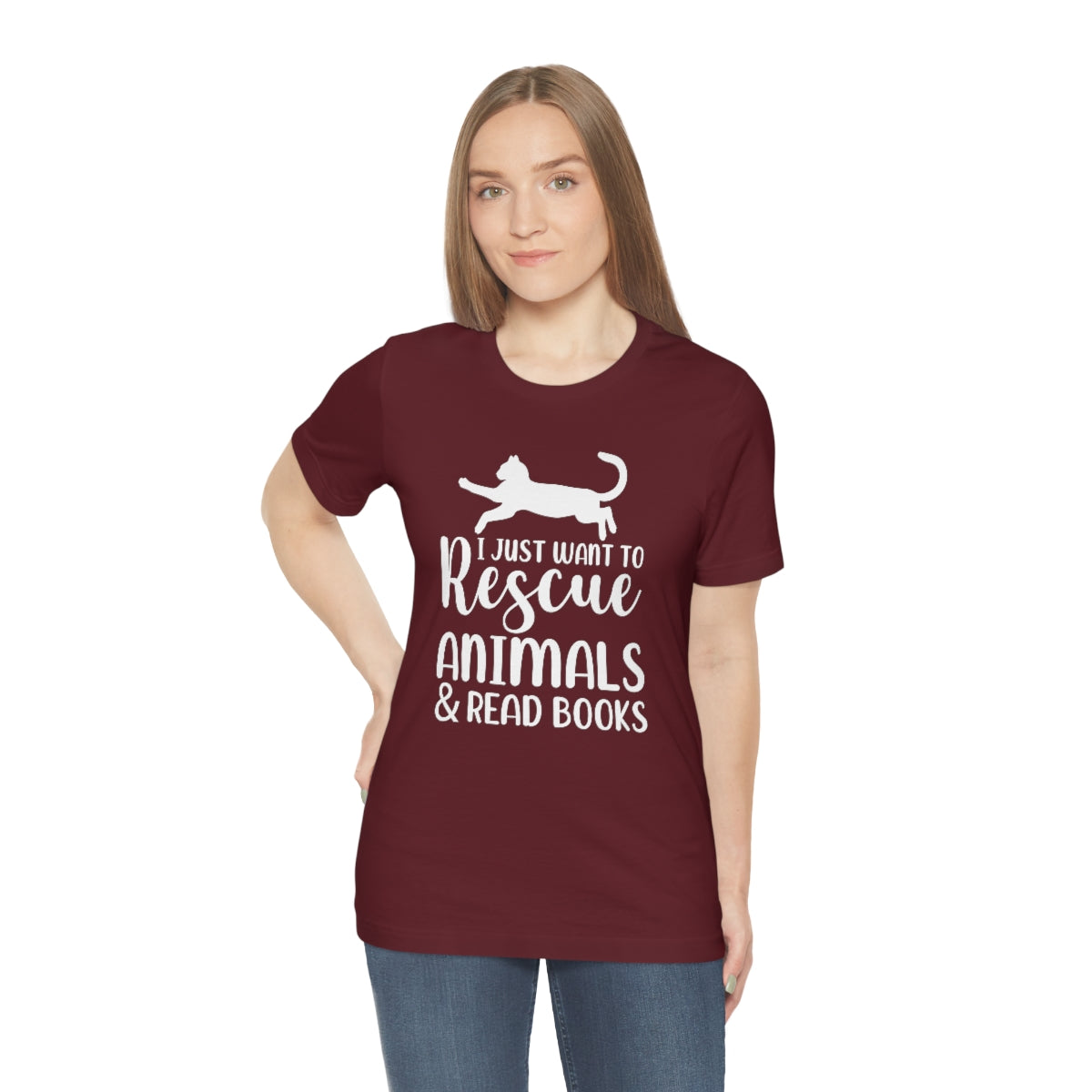 I Just Want to Rescue Animals and Read Books Unisex Jersey Short Sleeve T-Shirt