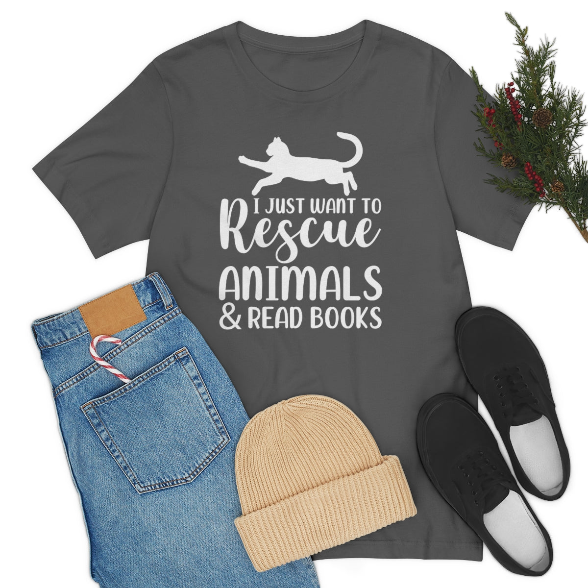 I Just Want to Rescue Animals and Read Books Unisex Jersey Short Sleeve T-Shirt