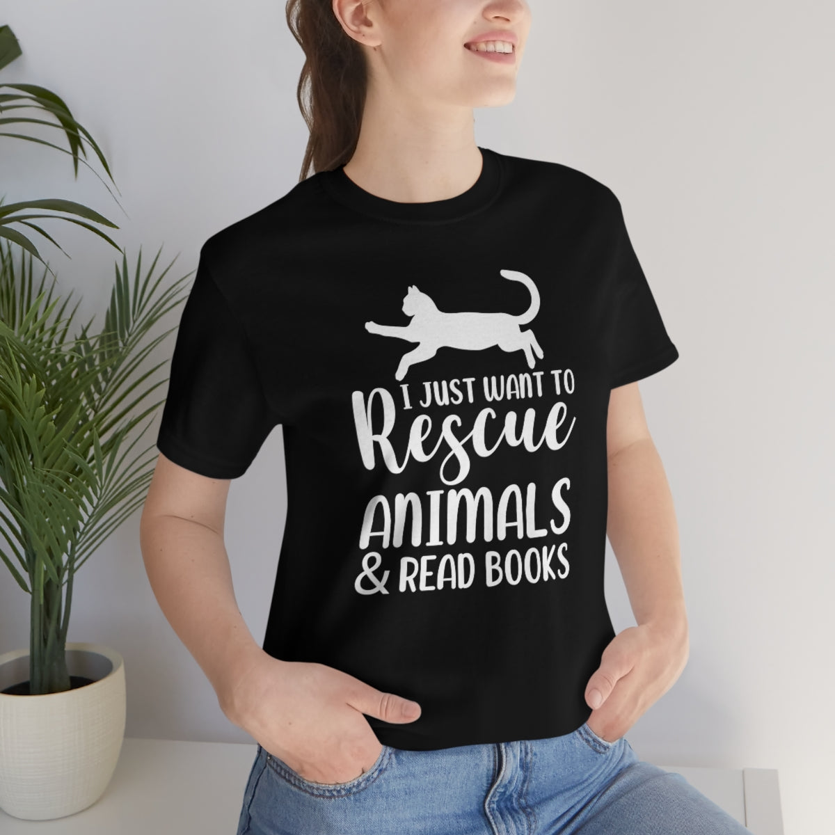 I Just Want to Rescue Animals and Read Books Unisex Jersey Short Sleeve T-Shirt