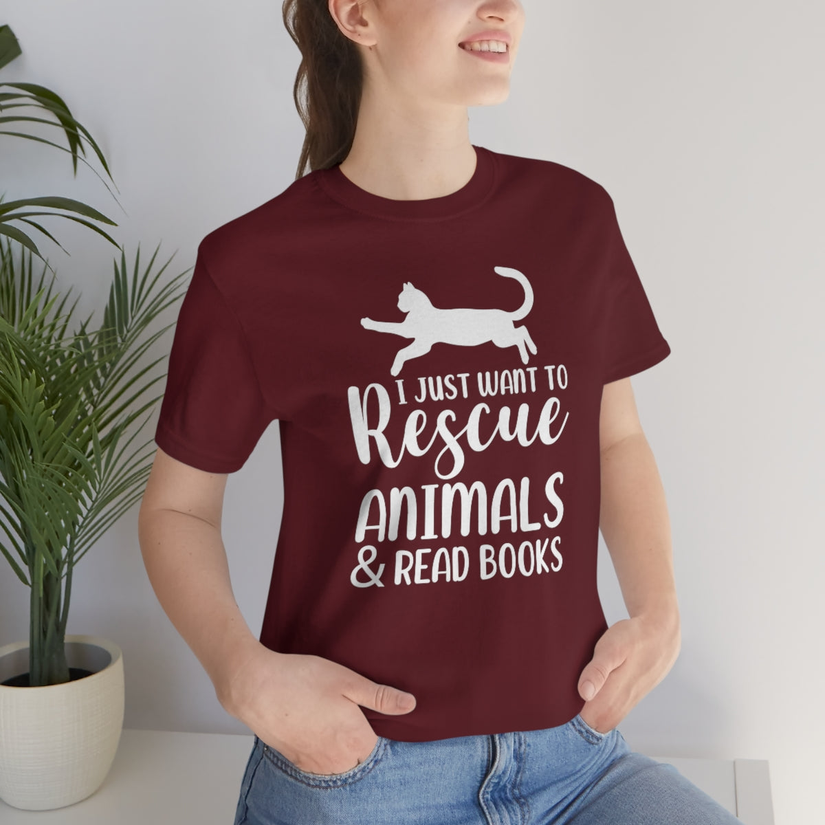 I Just Want to Rescue Animals and Read Books Unisex Jersey Short Sleeve T-Shirt