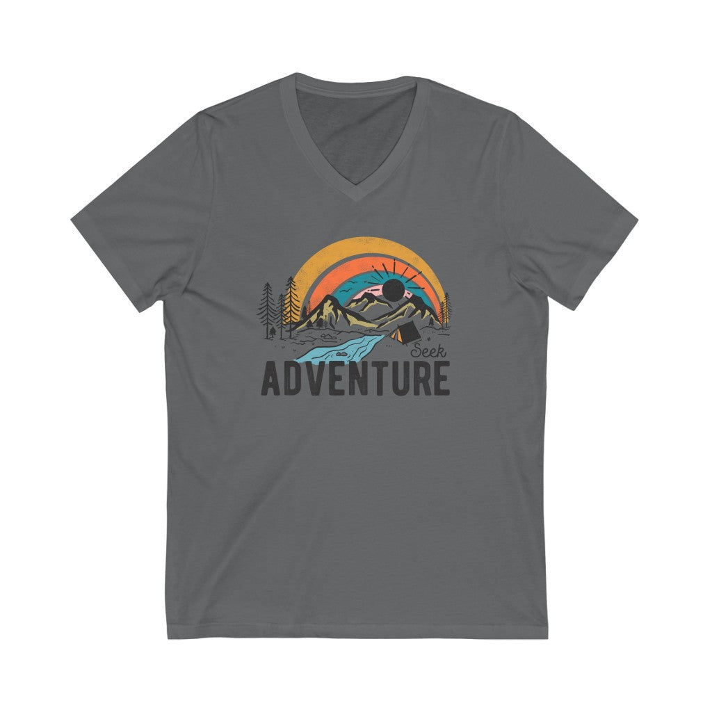 Seek Adventure Hiking Camping Lovers Unisex Jersey Short Sleeve V-Neck T-Shirts