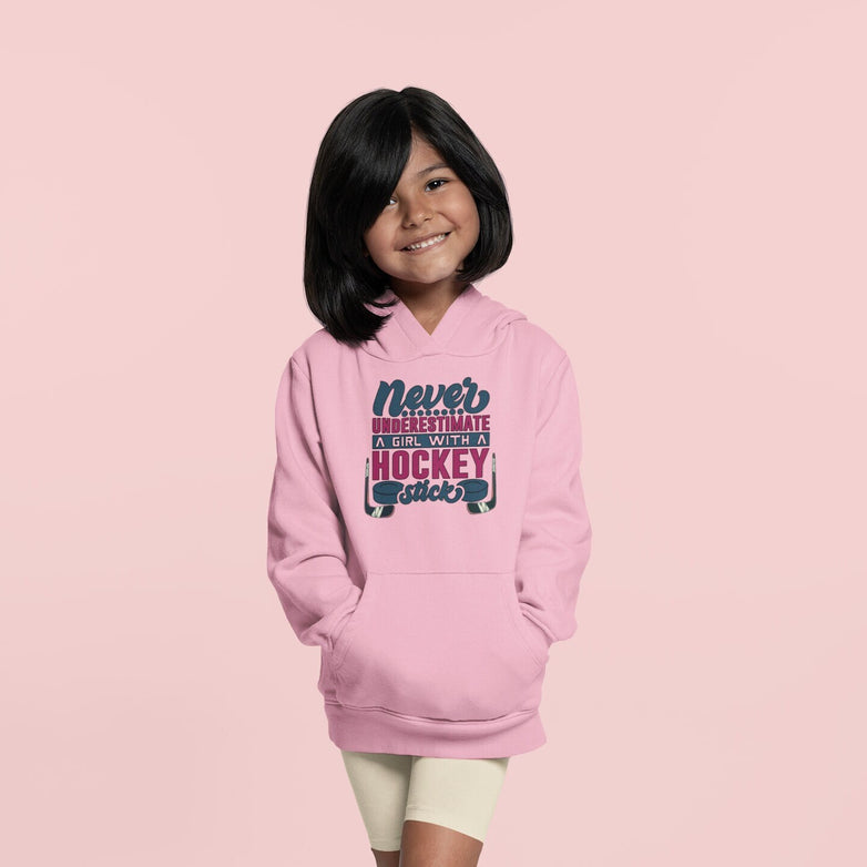 Girls Hockey Sweatshirt, Hockey Girl Youth Hoodie, Girls Hockey Player Gift, Hockey Hoodie, Never Underestimate a Girl with a Hockey Stick