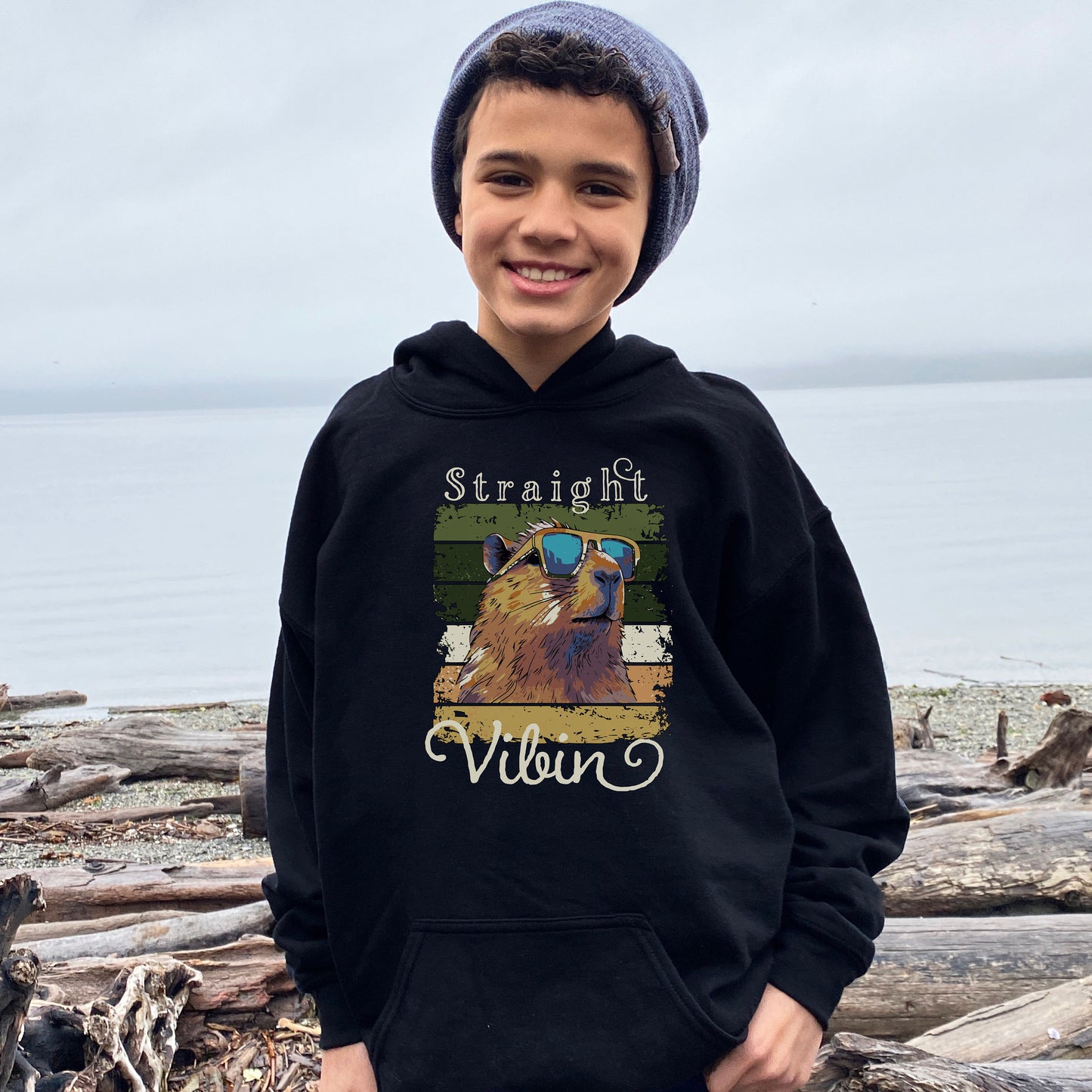 Funny Capybara Hoodie for Kids, Capybara Youth Hoodie Gift for Kids, Straight Vibin' Capybara