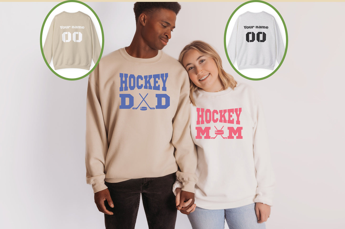 Personalized Couples Hockey Mom Sweatshirt, Hockey Dad Hoodie, Hockey Mom Hoodie, Hockey Sweatshirt, Custom Hockey Gifts