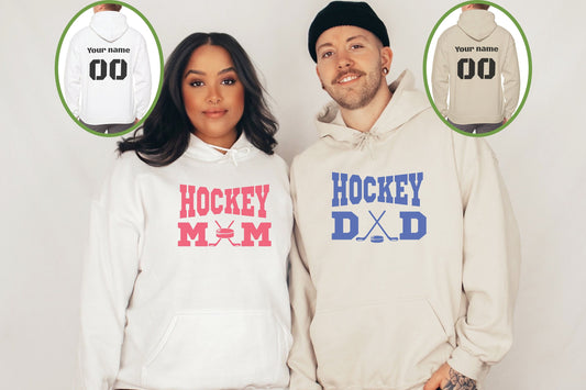 Personalized Couples Hockey Mom Sweatshirt, Hockey Dad Hoodie, Hockey Mom Hoodie, Hockey Sweatshirt, Custom Hockey Gifts