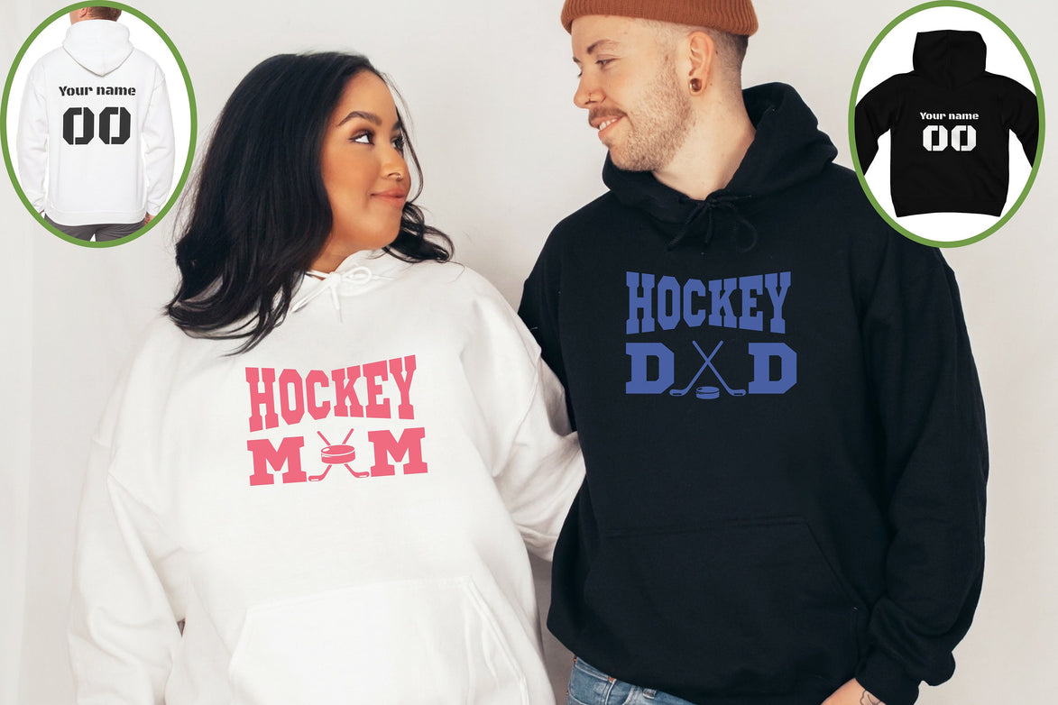 Personalized Couples Hockey Mom Sweatshirt, Hockey Dad Hoodie, Hockey Mom Hoodie, Hockey Sweatshirt, Custom Hockey Gifts