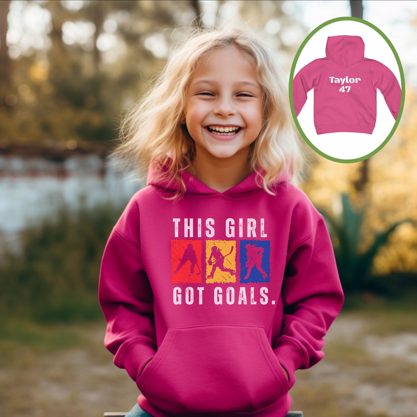 Personalized Girls Hockey Shirt, Youth Girls Hockey Hoodie, Gift for Girls Hockey Player, This Girl Got Goals Youth Hoodie