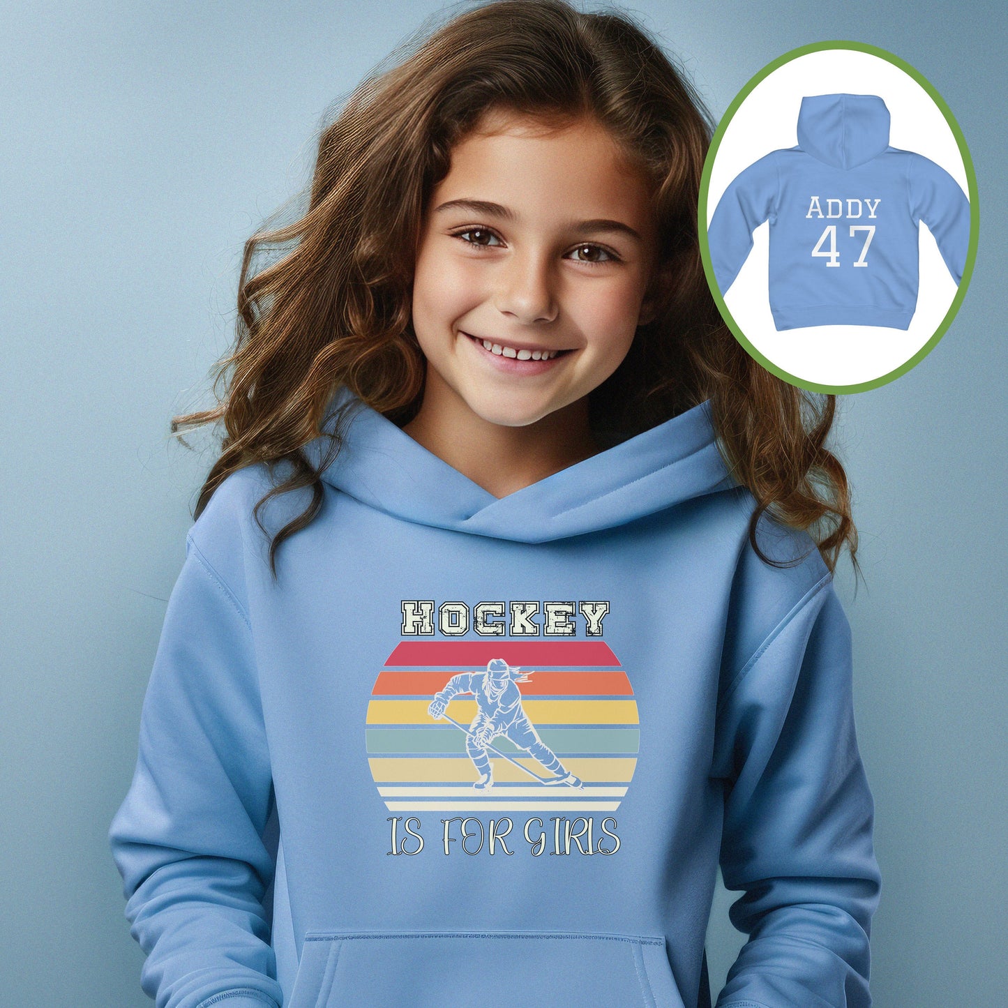 Personalized Girls Hockey Youth Hoodie, Girls Hockey Gift, Girls Hockey Player Hoodie, Game Day Hoodie, Hockey is for Girls Hoodie