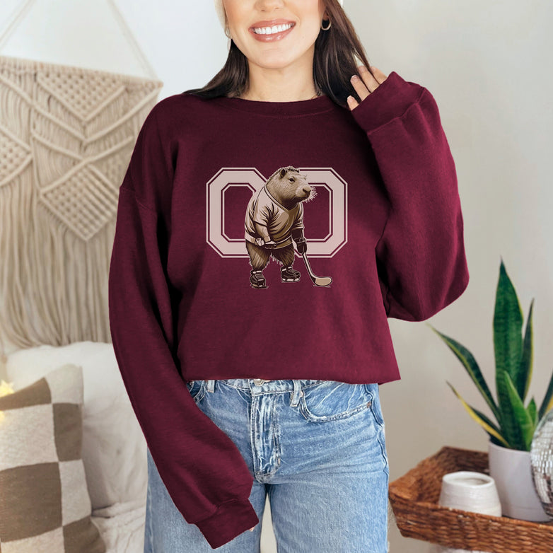 Personalized Funny Capybara Hockey Sweatshirt, Unisex Crewneck Hockey Sweatshirt for Men Gift, Hockey Player Shirt, Gift for Hockey Lover