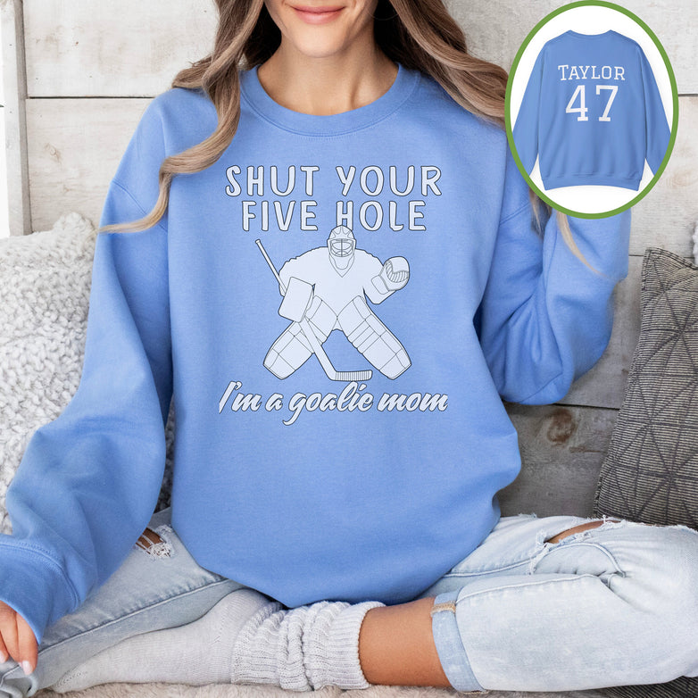 Personalized Hockey Mom Sweatshirt, Hockey Goalie Mom Gift, Unisex Crewneck Sweatshirt for Women, I'm a Goalie Mom Sweater