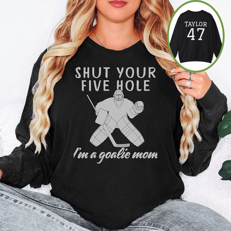 Personalized Hockey Mom Sweatshirt, Hockey Goalie Mom Gift, Unisex Crewneck Sweatshirt for Women, I'm a Goalie Mom Sweater