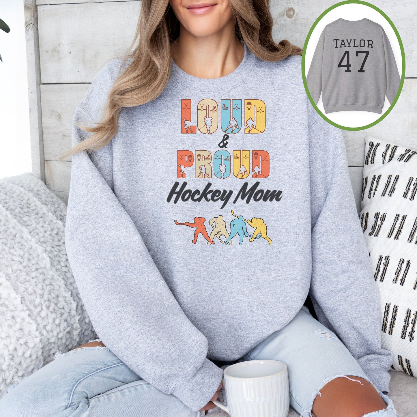 Personalized Hockey Mom Sweatshirt, Hockey Mom Gift, Unisex Crewneck Sweatshirt for Women, Custom Loud and Proud Hockey Mom Life Sweater