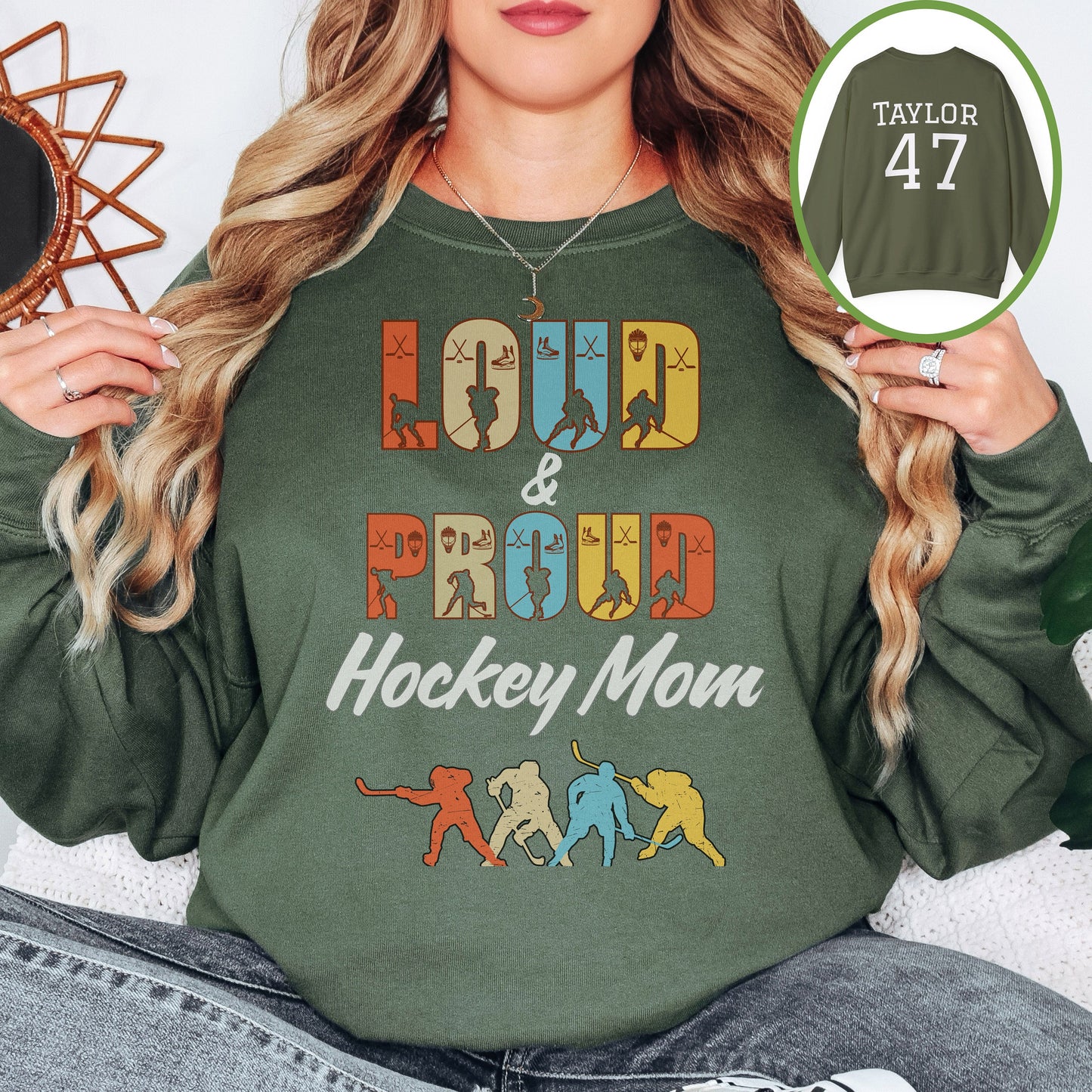 Personalized Hockey Mom Sweatshirt, Hockey Mom Gift, Unisex Crewneck Sweatshirt for Women, Custom Loud and Proud Hockey Mom Life Sweater