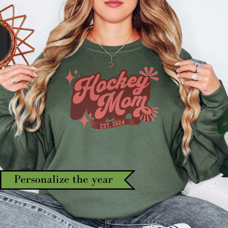 Personalized Hockey Mom Sweatshirt, Hockey Mom Gift, Unisex Crewneck Sweatshirt for Women, Custom Year Hockey Mom Sweater