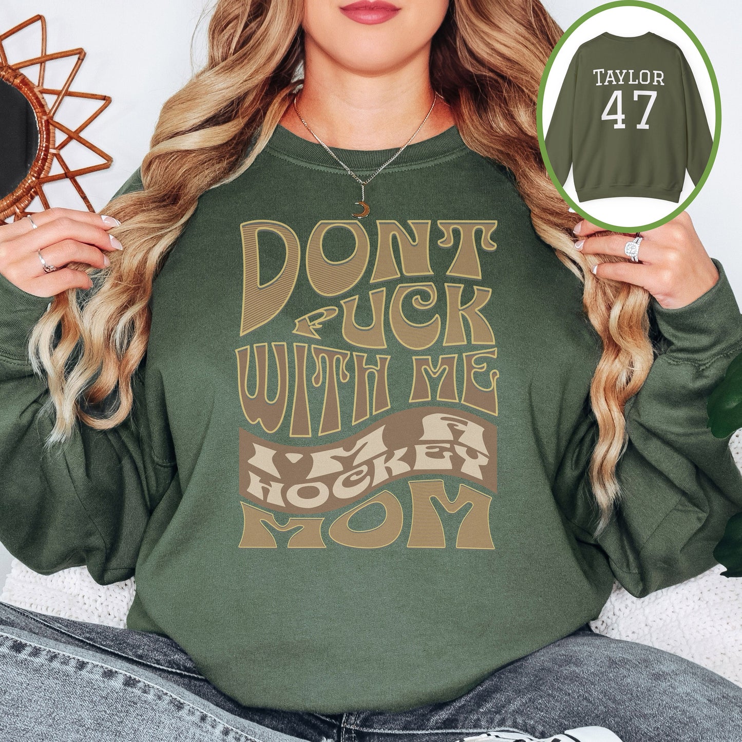 Personalized Funny Hockey Mom Sweatshirt, Hockey Mom Gift, Unisex Crewneck Sweatshirt for Women, Don't Puck with Me I'm a Hockey Mom Sweater