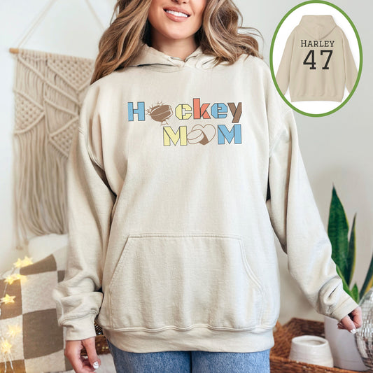 Personalized Hockey Mom Hoodie, Hockey Mom Gift, Unisex Hoodie for Women, Name on Back Hockey Mom Hooded Sweater