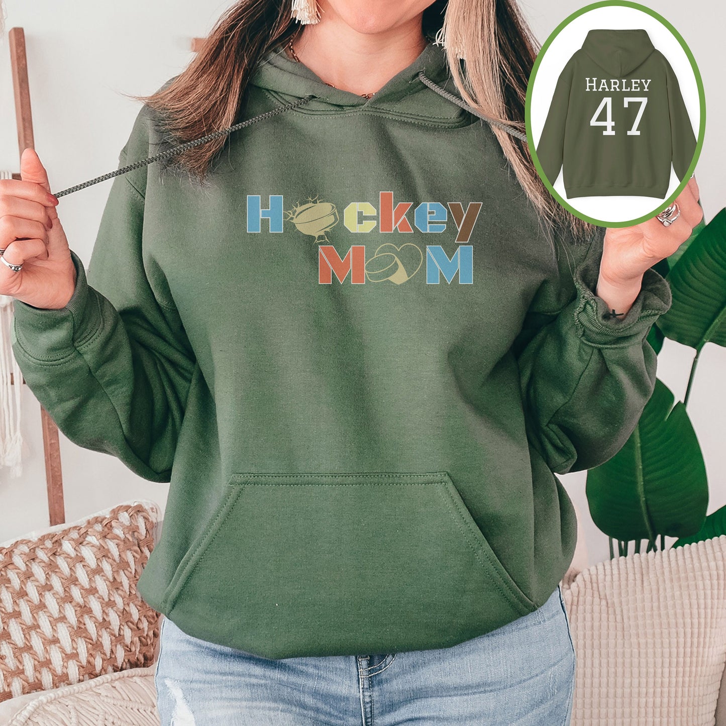 Personalized Hockey Mom Hoodie, Hockey Mom Gift, Unisex Hoodie for Women, Name on Back Hockey Mom Hooded Sweater