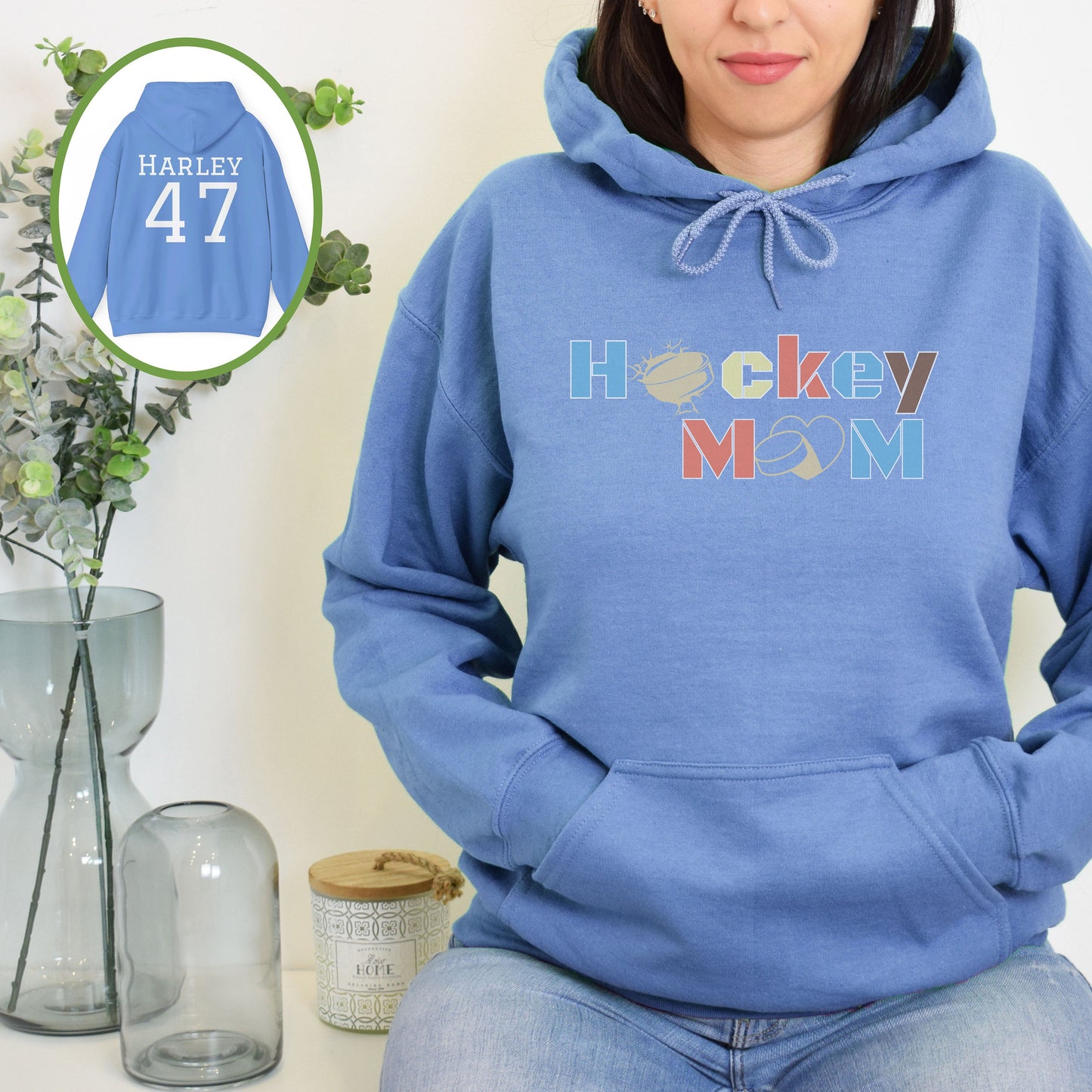 Personalized Hockey Mom Hoodie, Hockey Mom Gift, Unisex Hoodie for Women, Name on Back Hockey Mom Hooded Sweater