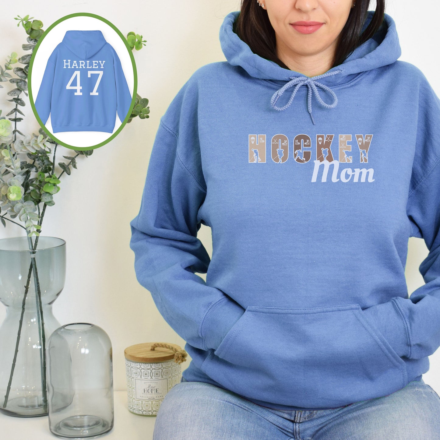 Personalized Hockey Mom Hoodie, Hockey Mom Gift, Hooded Sweatshirt for Women, Custom Hockey Mom Sweater, Hoodie for Hockey Mom