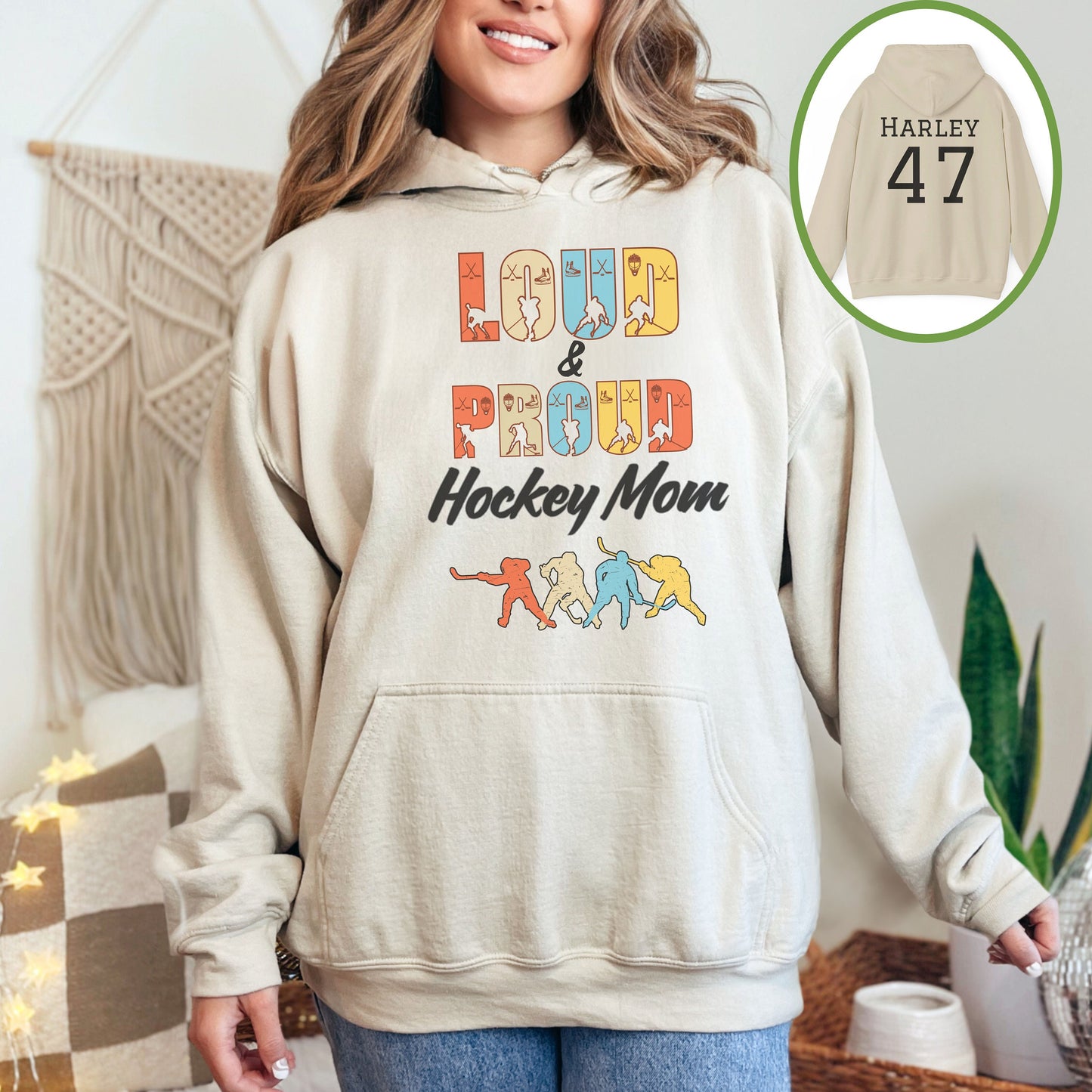 Personalized Hockey Mom Hoodie, Hockey Mom Gift, Hooded Sweatshirt for Women, Custom Loud and Proud Hockey Mom Life Hoodie