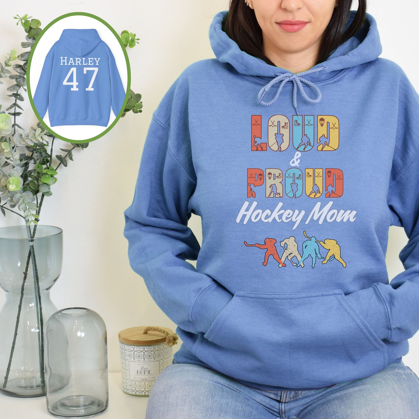 Personalized Hockey Mom Hoodie, Hockey Mom Gift, Hooded Sweatshirt for Women, Custom Loud and Proud Hockey Mom Life Hoodie