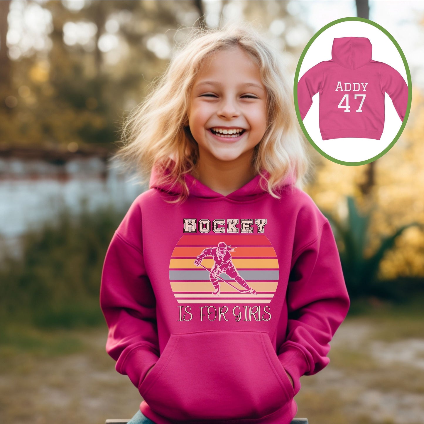 Personalized Girls Hockey Youth Hoodie, Girls Hockey Gift, Girls Hockey Player Hoodie, Game Day Hoodie, Hockey is for Girls Hoodie