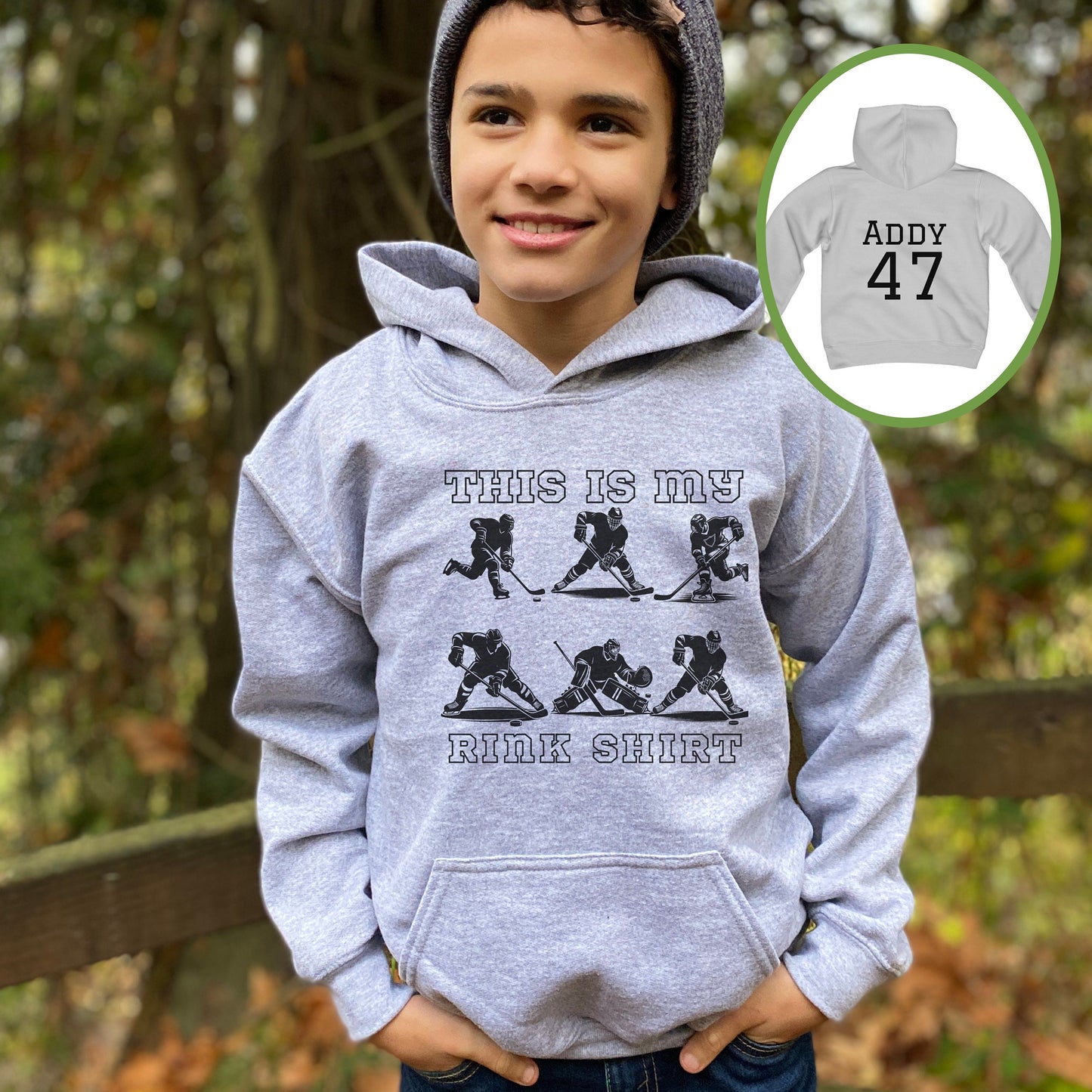 Personalized Hockey Kids Hoodie, Hockey Player Gift, Youth Hoodie for Hockey Lover, This is my Rink Shirt Sweater, Words on Back Hoodie