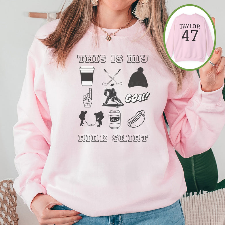 Personalized Hockey Mom Sweatshirt, Hockey Mom Gift, Unisex Crewneck Sweatshirt for Women, This is my Rink Shirt Sweater, Words on Back