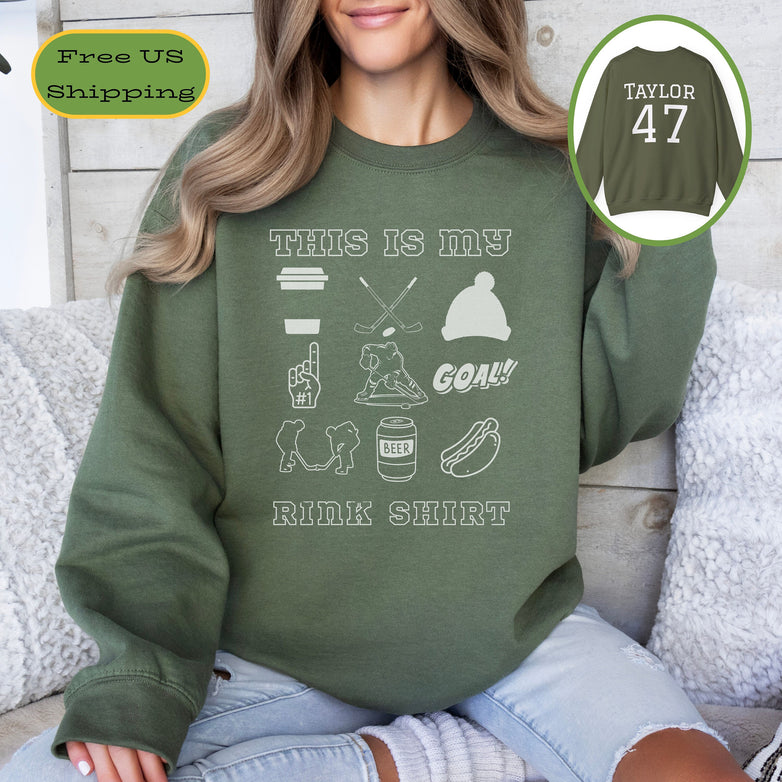 Personalized Hockey Mom Sweatshirt, Hockey Mom Gift, Unisex Crewneck Sweatshirt for Women, This is my Rink Shirt Sweater, Words on Back