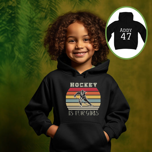 Personalized Girls Hockey Youth Hoodie, Girls Hockey Gift, Girls Hockey Player Hoodie, Game Day Hoodie, Hockey is for Girls Hoodie