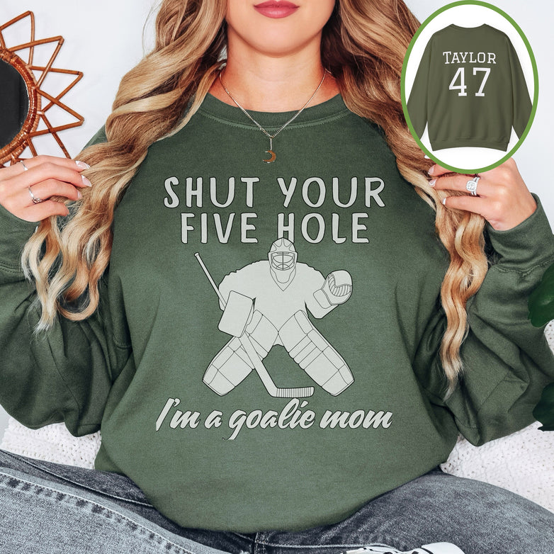 Personalized Hockey Mom Sweatshirt, Hockey Goalie Mom Gift, Unisex Crewneck Sweatshirt for Women, I'm a Goalie Mom Sweater