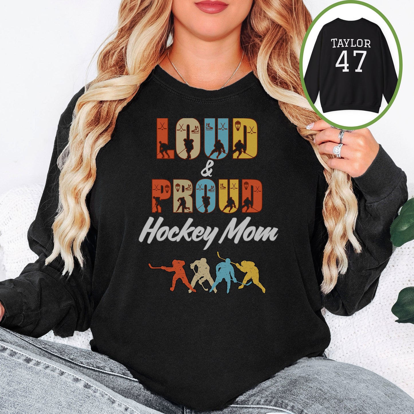 Personalized Hockey Mom Sweatshirt, Hockey Mom Gift, Unisex Crewneck Sweatshirt for Women, Custom Loud and Proud Hockey Mom Life Sweater