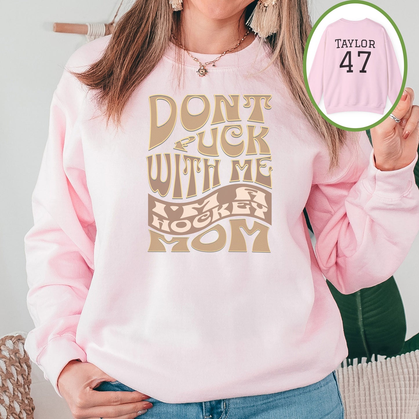 Personalized Funny Hockey Mom Sweatshirt, Hockey Mom Gift, Unisex Crewneck Sweatshirt for Women, Don't Puck with Me I'm a Hockey Mom Sweater