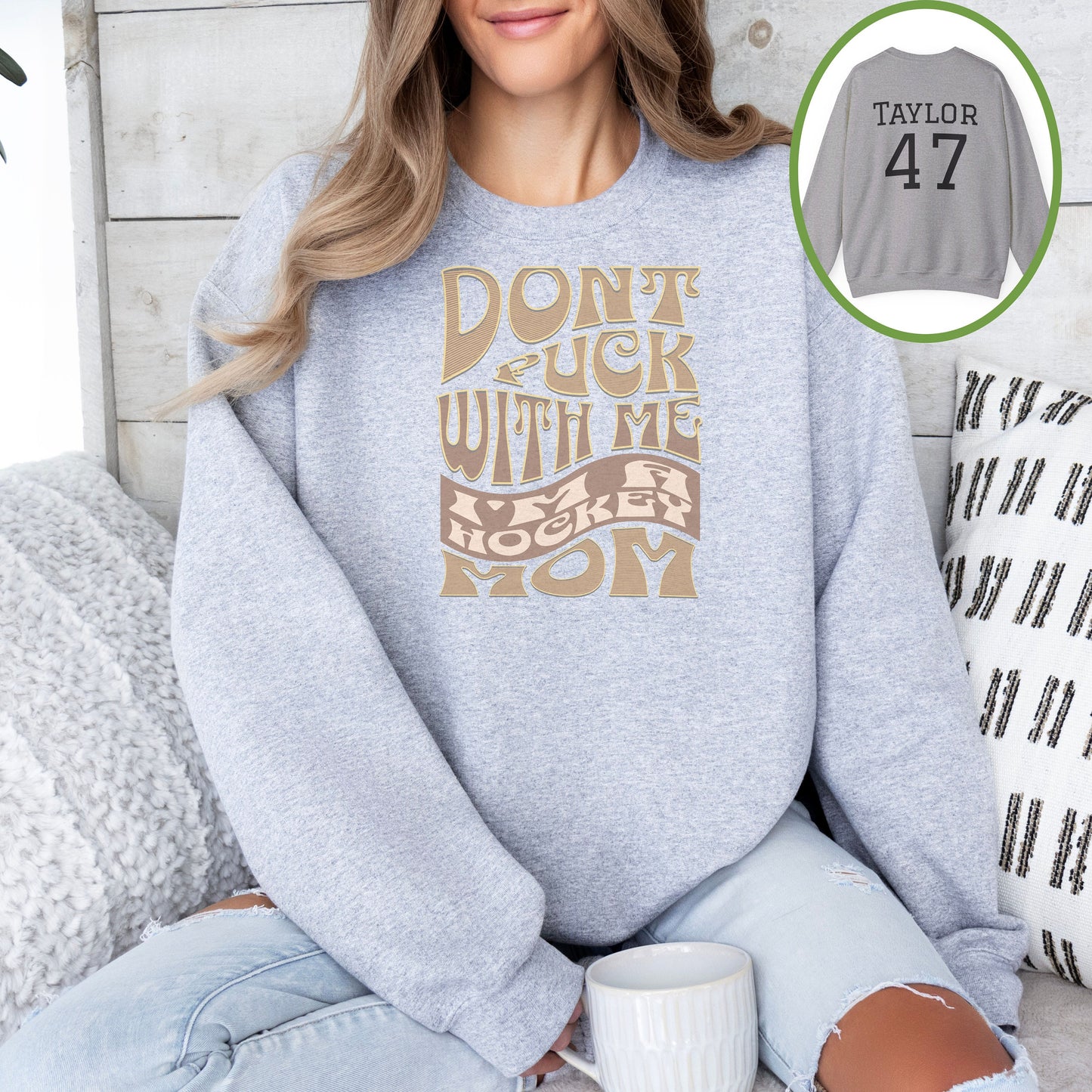 Personalized Funny Hockey Mom Sweatshirt, Hockey Mom Gift, Unisex Crewneck Sweatshirt for Women, Don't Puck with Me I'm a Hockey Mom Sweater