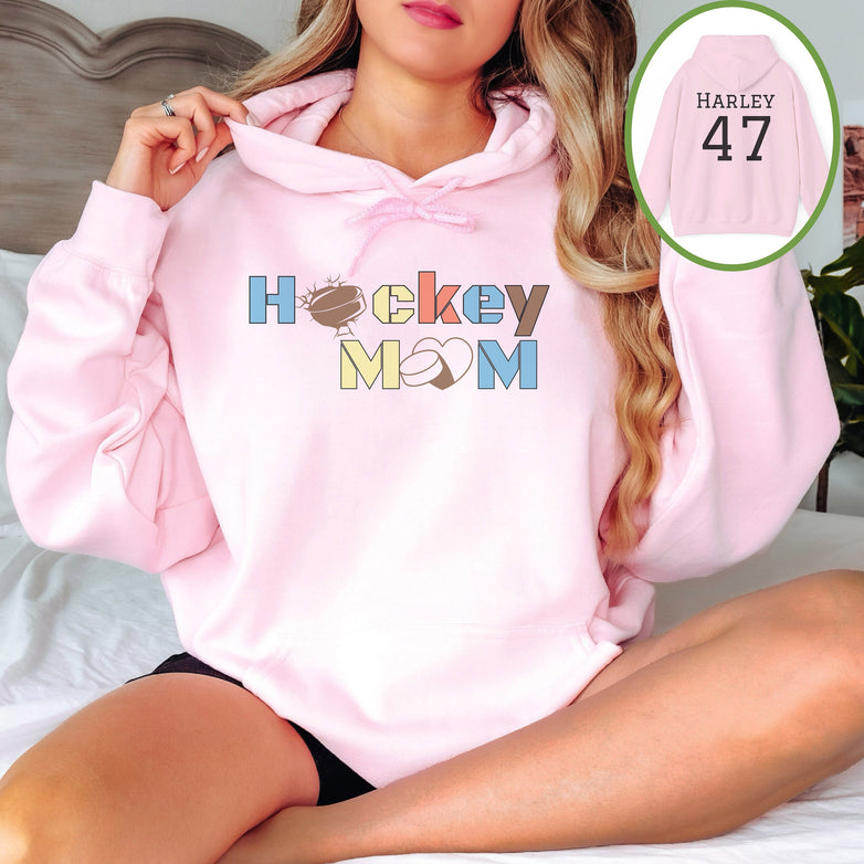 Personalized Hockey Mom Hoodie, Hockey Mom Gift, Unisex Hoodie for Women, Name on Back Hockey Mom Hooded Sweater