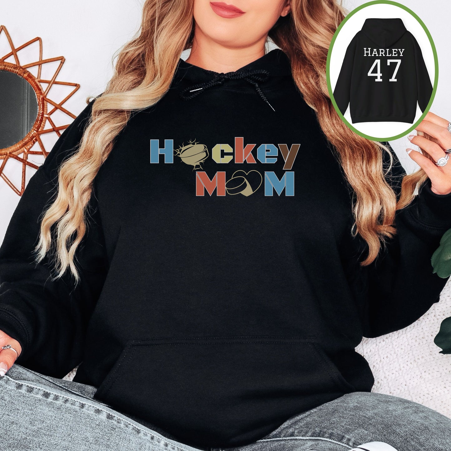 Personalized Hockey Mom Hoodie, Hockey Mom Gift, Unisex Hoodie for Women, Name on Back Hockey Mom Hooded Sweater