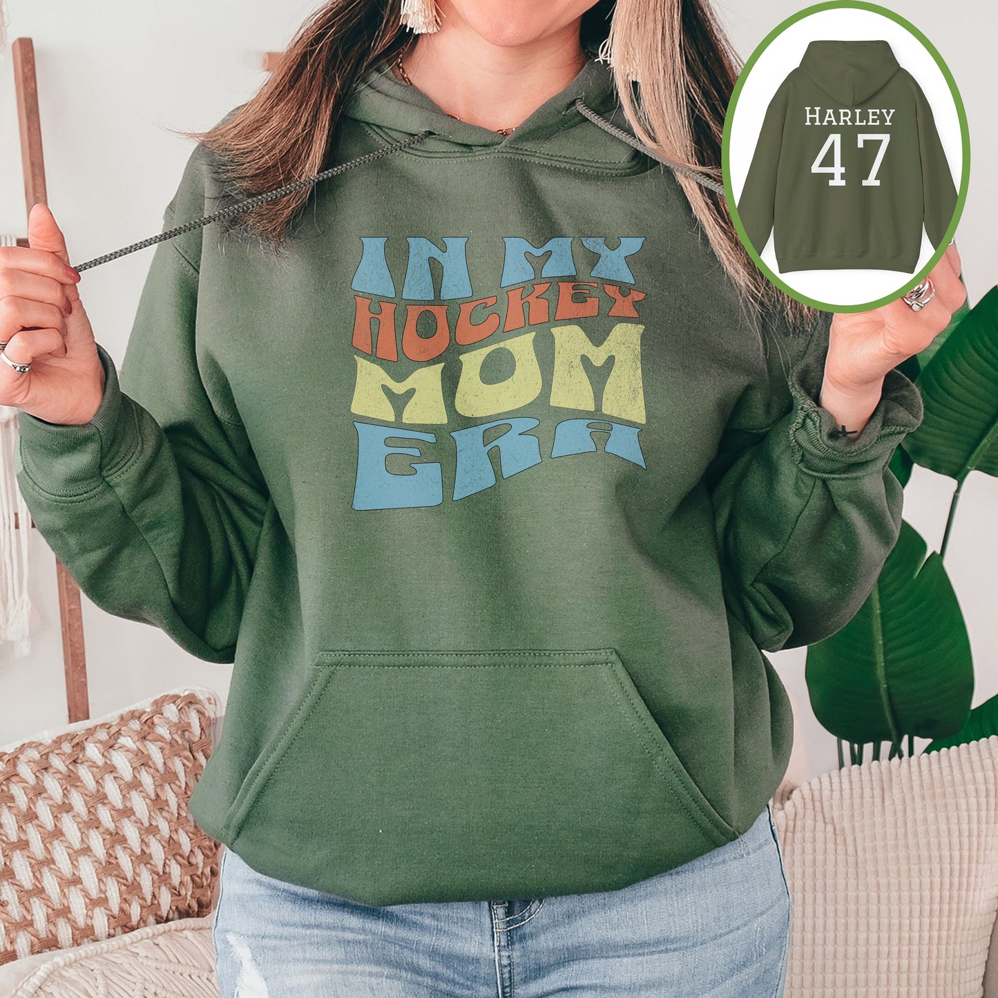 Personalized Hockey Mom Hoodie, Hockey Mom Gift, Hooded Sweatshirt for Women, Name on Back In My Hockey Mom Era Sweater, Hoodie for Mom