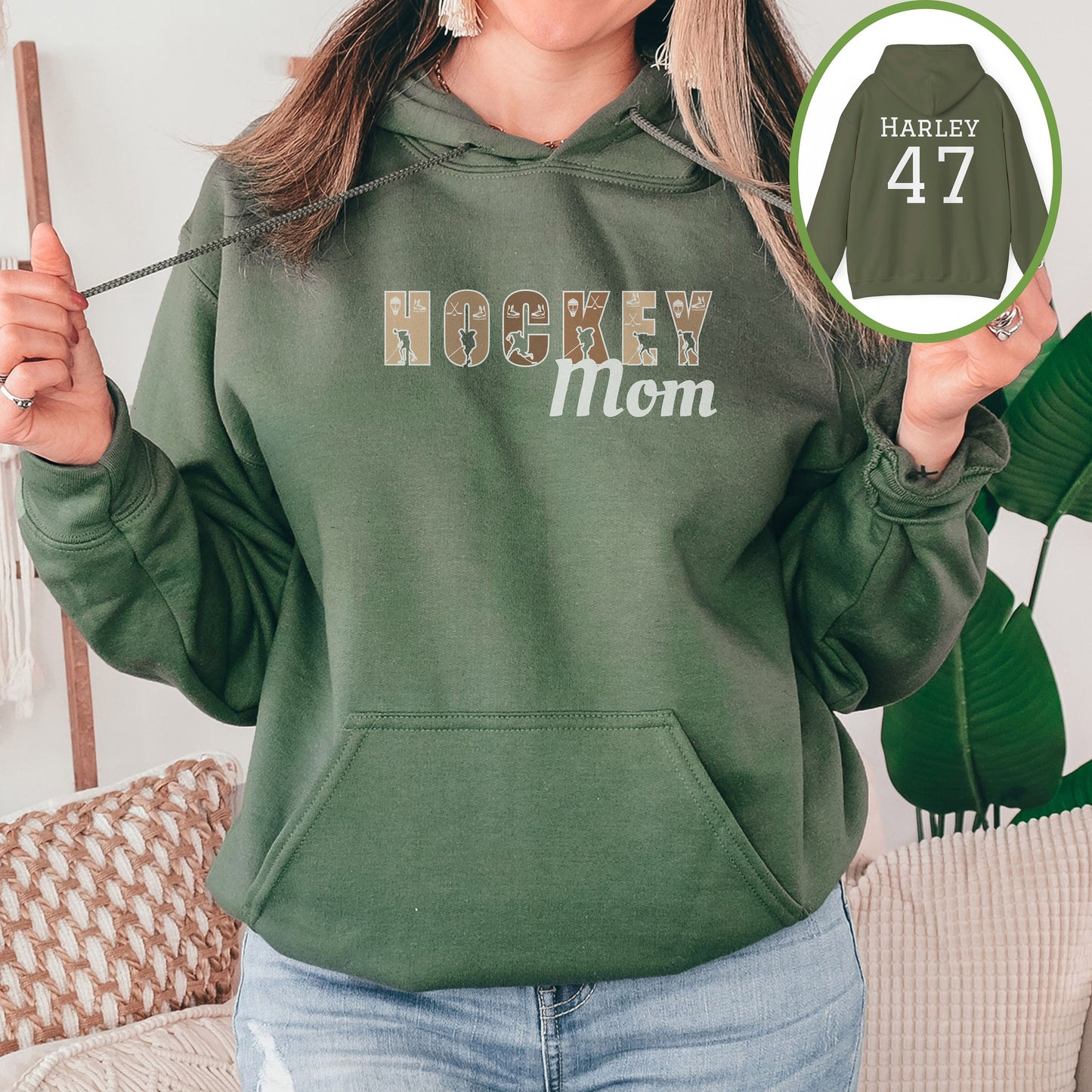 Personalized Hockey Mom Hoodie, Hockey Mom Gift, Hooded Sweatshirt for Women, Custom Hockey Mom Sweater, Hoodie for Hockey Mom