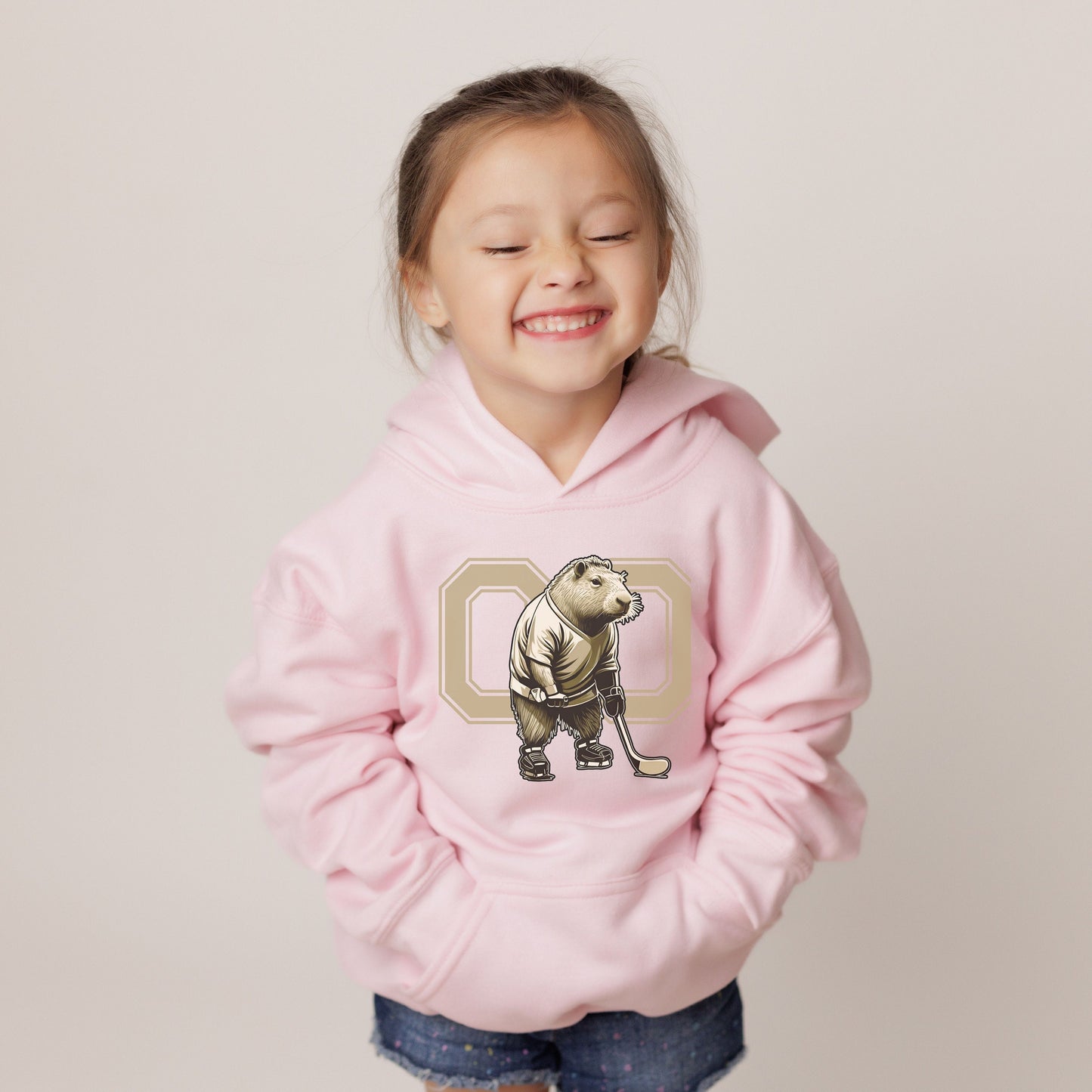 Personalized Funny Capybara Hockey Kids Hoodie, Youth Hockey Hoodie, Hockey Player Shirt for Kids, Cute Gift for Hockey Lover