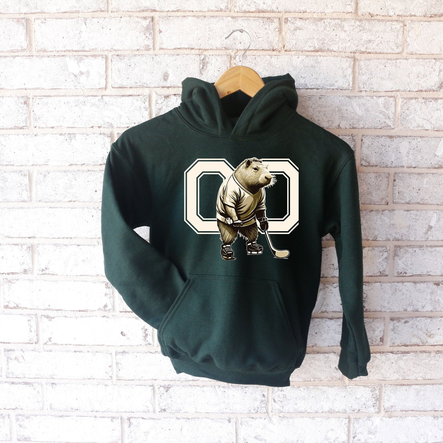 Personalized Funny Capybara Hockey Kids Hoodie, Youth Hockey Hoodie, Hockey Player Shirt for Kids, Cute Gift for Hockey Lover