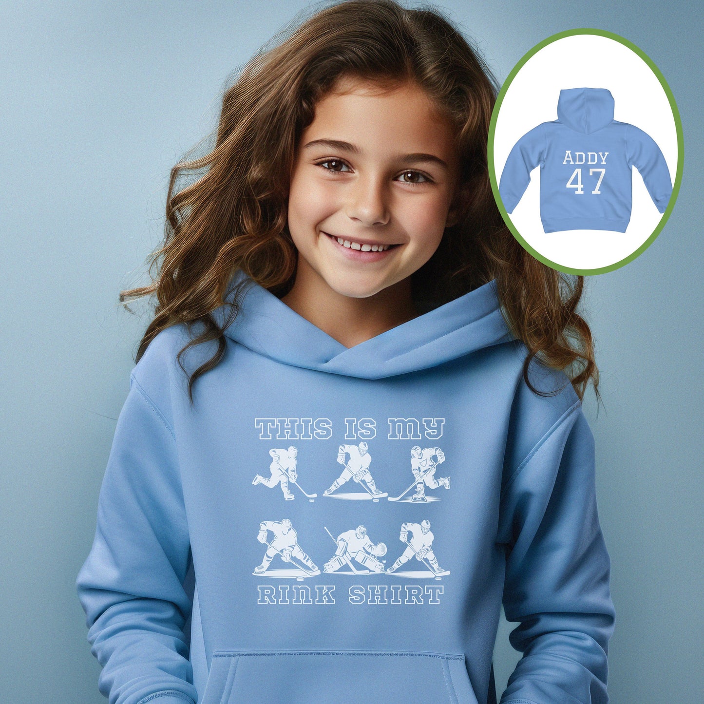 Personalized Hockey Kids Hoodie, Hockey Player Gift, Youth Hoodie for Hockey Lover, This is my Rink Shirt Sweater, Words on Back Hoodie