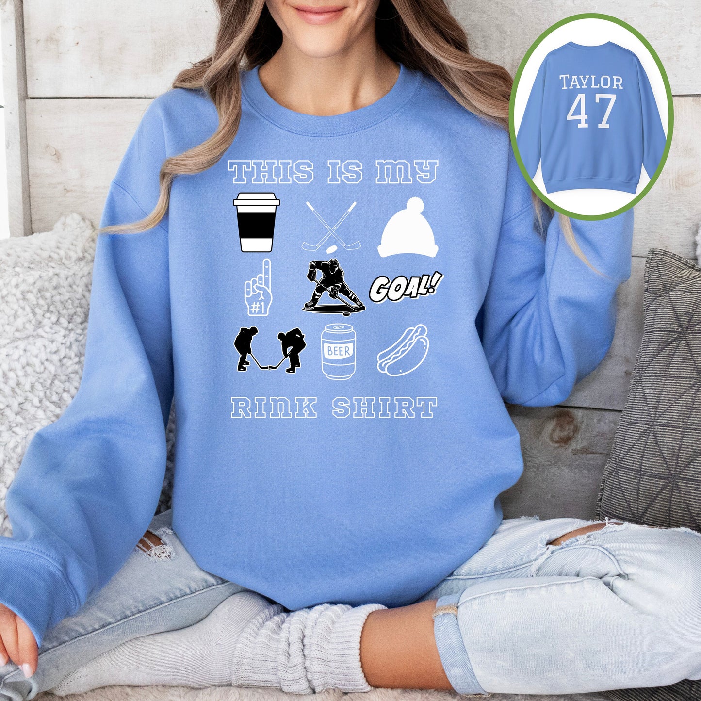 Personalized Hockey Mom Sweatshirt, Hockey Mom Gift, Unisex Crewneck Sweatshirt for Women, This is my Rink Shirt Sweater, Words on Back