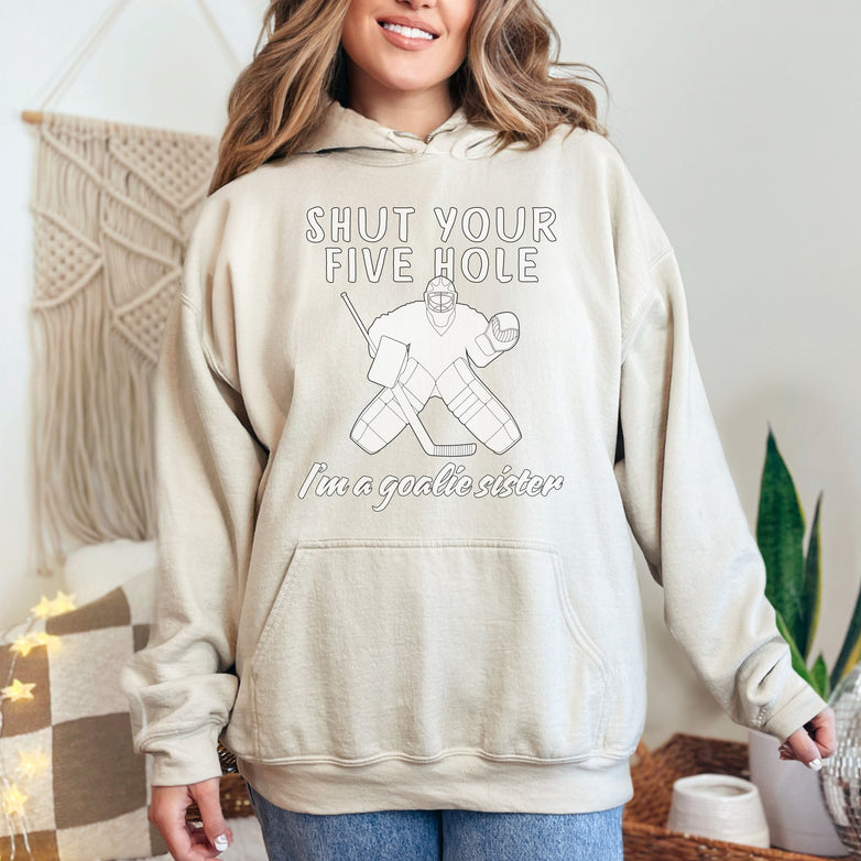 Personalized Hockey Sister Hoodie, Hockey Goalie Sister Gift, Unisex Hooded Sweatshirt for Women, I'm a Goalie Sister Hoodie, Sister Gift