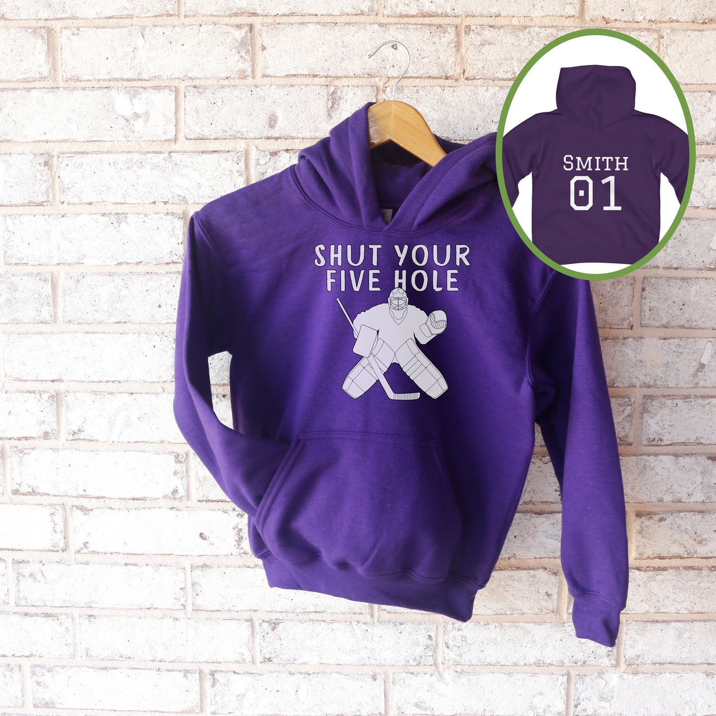 Funny Youth Hockey Goalie Hoodie - Shut Your Five Hole, Youth Hooded Sweatshirt, Ringette Goalie Sweater, Kids Ice Hockey Sweatshirt, Goalie