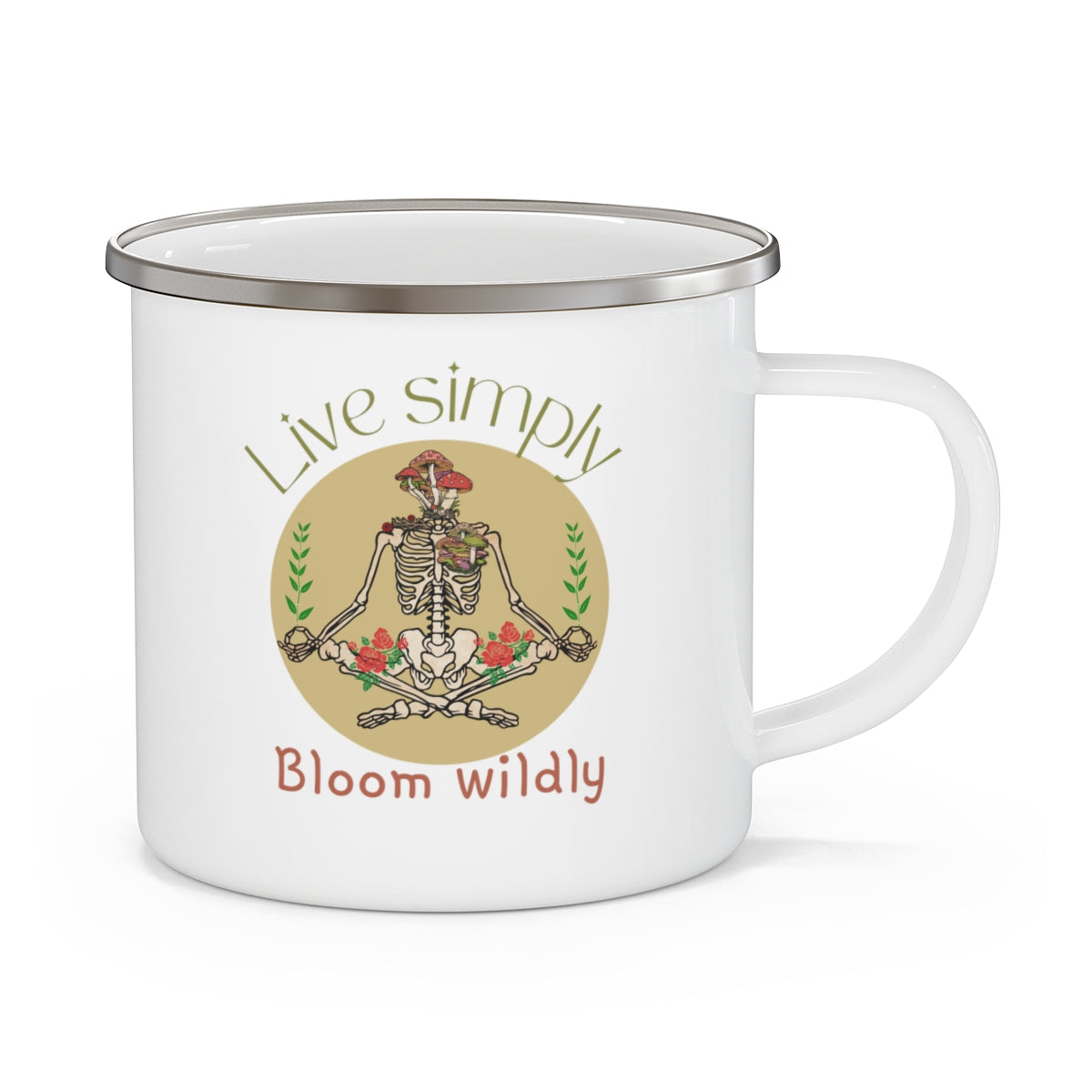 Live Simply Bloom Wildly Nature Lovers Skeleton Enamel Camping Mug