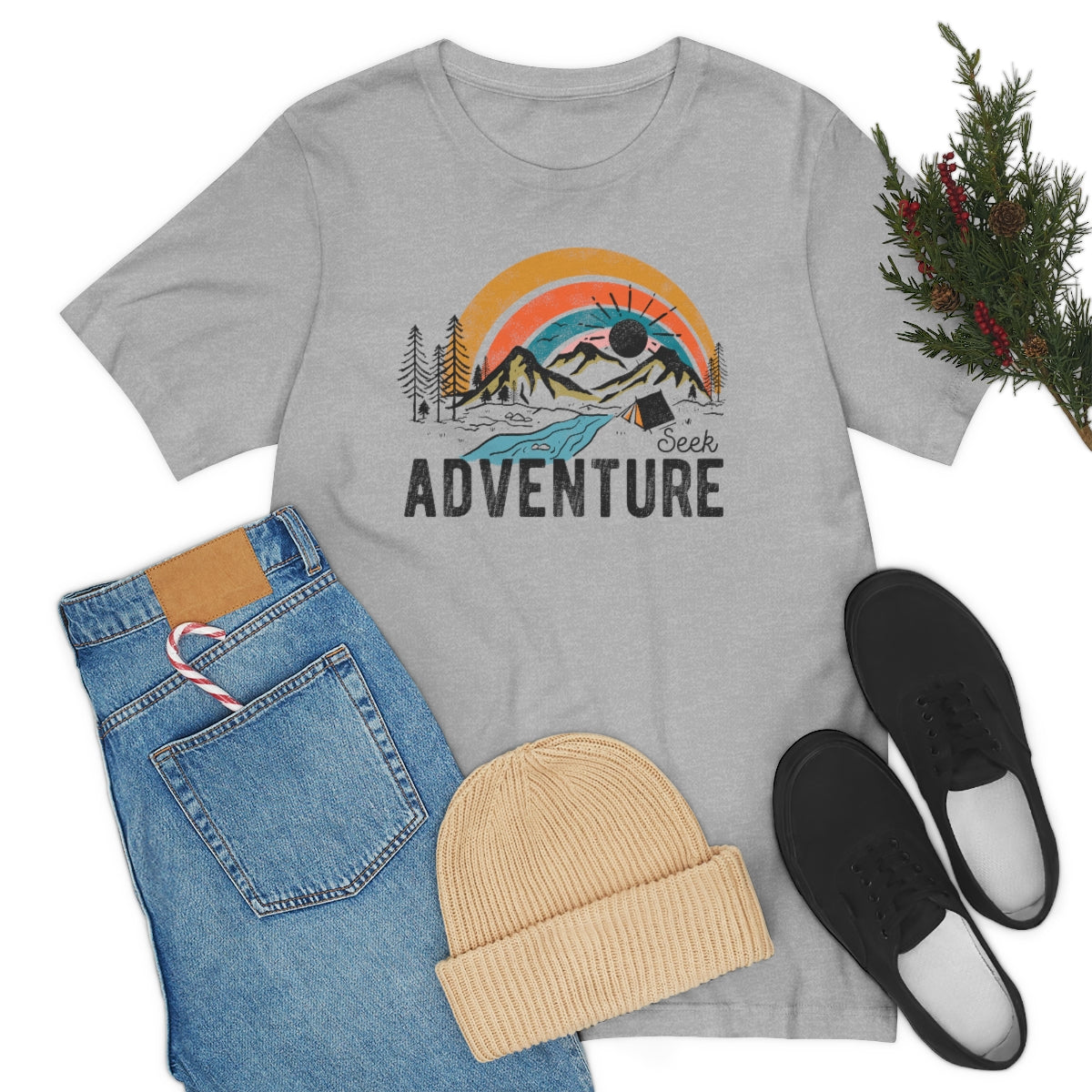 Seek Adventure Hiking Camping Lovers Unisex Jersey Short Sleeve T-Shirt