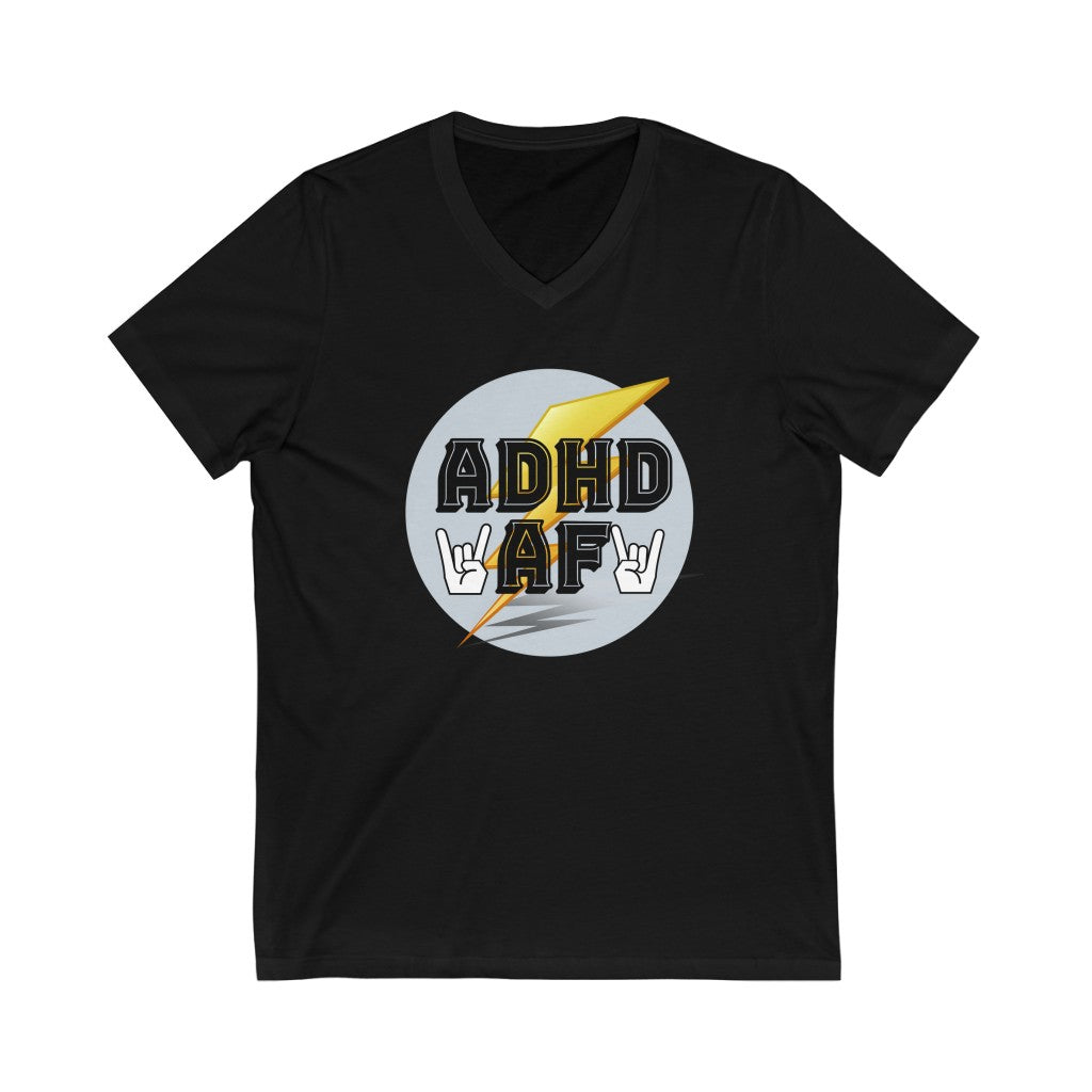 ADHD AF Funny Neurodiversity Awareness Unisex Jersey Short Sleeve V-Neck T-Shirt