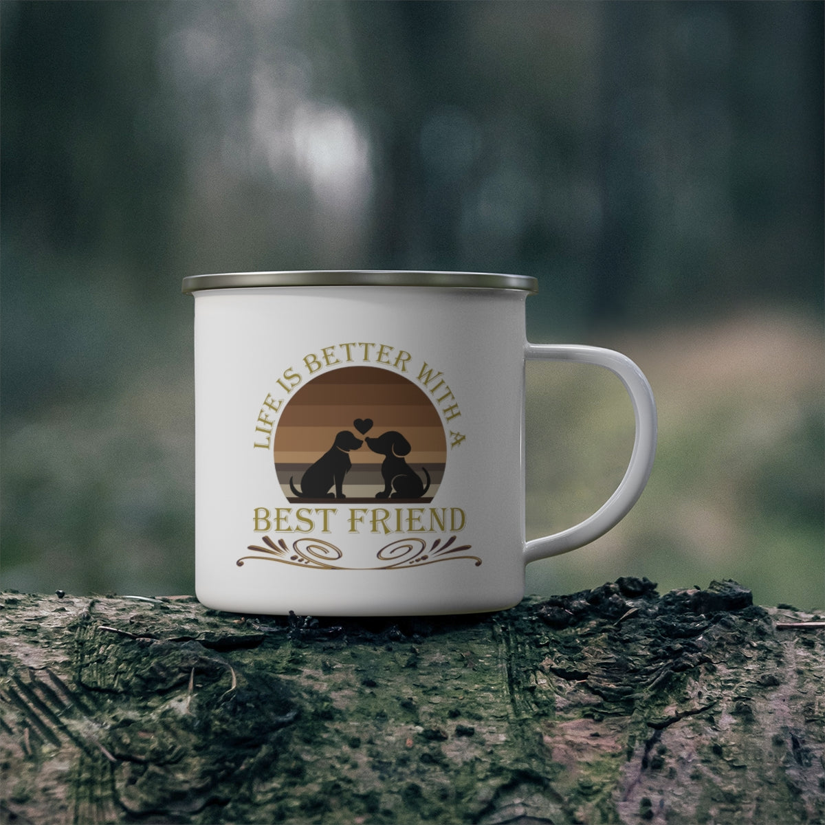 Life is Best With a Best Friend Animal Rescue Enamel Camping Mug