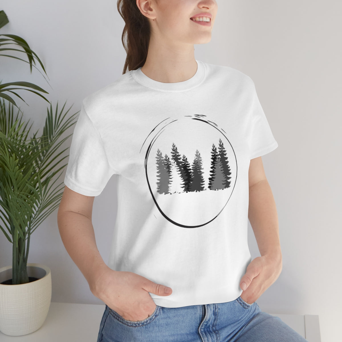 Pine Trees Hiking Camping Unisex Jersey Short Sleeve T-Shirt