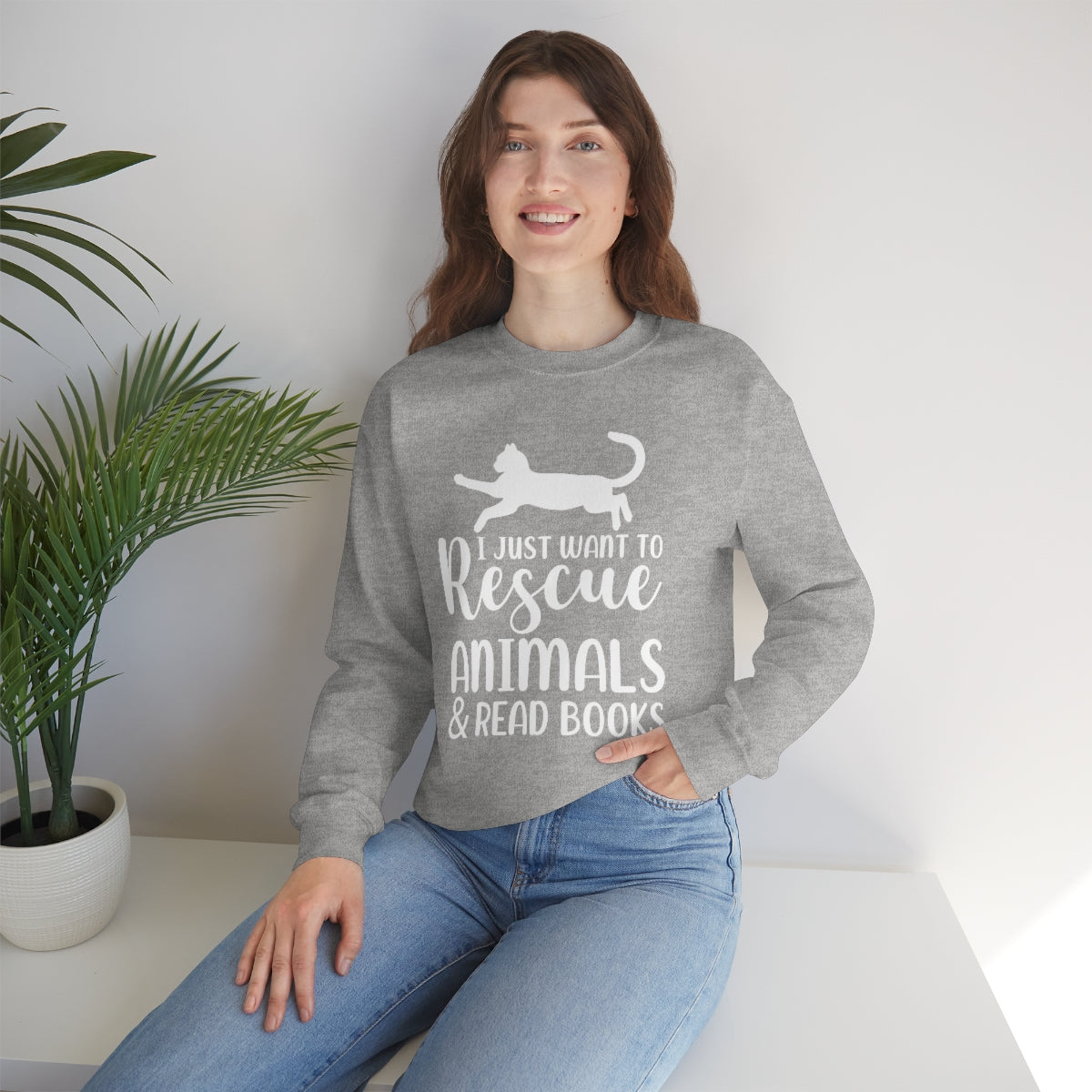 I Just Want to Rescue Animals and Read Books Unisex Crew Sweatshirt